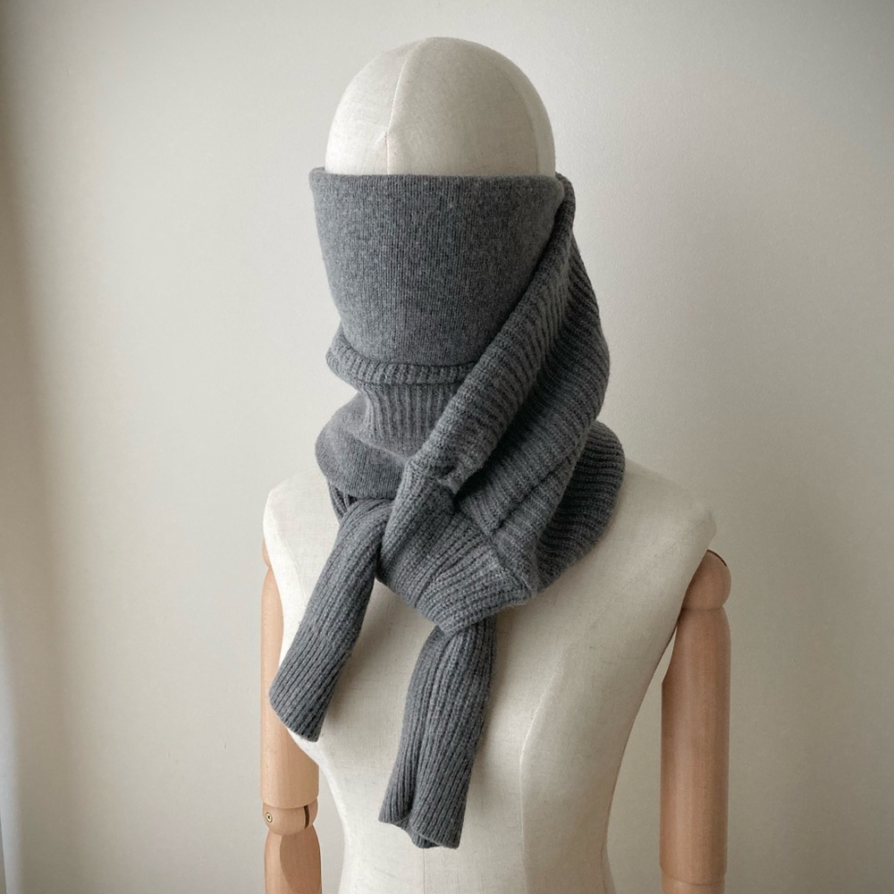 joodito yak wool sweater wrap preppy tie scarf japanese boro ribbed wide gray - Picture 2 of 12